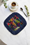 Exotic Parrot Fringed Presentation Napkin - Tropical Bohemian Navy Blue Red Coffee Side Presentation Napkin - 3