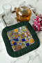 Mediterranean Inspired Mosaic Fringed Presentation Napkin - Colorful Rustic Luxury Navy Blue Coaster Tissue - 5