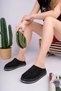 Brenda Model Genuine Leather Black Suede Perforated Thick Sole Women's Slippers - 3