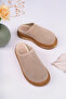 BRENDA MODEL Genuine Leather Beige Perforated Thick Sole Women's Slippers