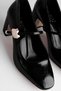 Quiny Women's Single Strap Gold Buckle Detailed Patent Leather Heeled Shoes 4363 - 4