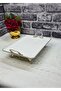Pisa Metal 4-Legged Porcelain Presentation Plate with Handle and Silver Detail 33*21cm - 2