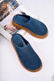 Brenda Model Genuine Leather Denim Blue Perforated Thick Sole Women's Slippers - 5