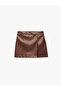 Mini Faux Leather Skirt with Slit Detail - 3