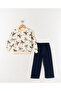 3-4-5-6-7-8 Years Old Ribbon Printed Oversize Girls' Set - 2