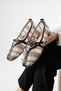 Marvena Women's Brown and White Cross-Strapped Lace Detailed Transparent Textured Ballerinas