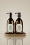 Set of 2 Amber Soap Dispensers with Wooden Stand 500 ml - Kitchen Detergent Dispenser and Liquid Soap Dispenser - 500Hdggoval
