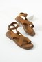 Women's Tan Suede Cross-Strapped Flip-Flop Sandals with Buckle – Flat Sole Casual Sandals Miel - 3