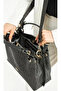 Women's Black Text Embossed Embossed Patterned Magnetic Snap Closure Handbag MH4031MH - 4