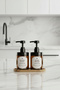 Set of 2 Amber Soap Dispensers with Wooden Stand 220 ml - Kitchen Detergent Dispenser and Liquid Soap Dispenser - 220Hdggoval - 5