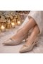 (Bono) Short Heeled Closed Toe Women's Shoes Beige