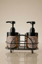 Set of 2 Amber Glass Soap Dispensers with Metal Stands 220ml - Dishwashing Liquid Dispenser and Liquid Soap Dispenser - 220Hdccmtl