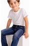 Boy's Vintage Patterned Jeans with Elastic Waist and Zipper Closure, Blue Color 3476 - 2