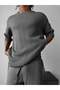 Men's Half Oversize Knitwear Shorts T-Shirt Set Striped Knitted Crew Neck Summer Top and Bottom Set - 2