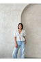 Front-Tie Embroidered Voile Blouse - Cream |   D2820 - 3