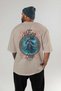 Hel Back Printed Beige Oversize T-Shirt Men's Women's Cotton Crew Neck T-Shirt - 4