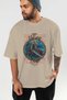 Tyr Front Printed Beige Oversize T-Shirt Men's Women's Cotton Crew Neck T-Shirt - 6