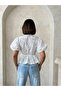 Front-Tie Embroidered Voile Blouse - Cream |   D2820 - 5