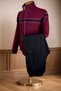 Burgundy Stand Collar Tracksuit Set with Zipper Pockets, Straight Leg, Jacquard Fabric, Men's - 2
