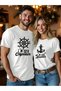 Lover's Combination Couple T-Shirt Captain Anchor Printed Oversize Unisex Couple Combination T-Shirt Set
