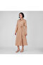 Brown Cotton Poplin Casual Midi Dress - 4
