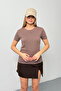 Women's Crew Neck 100% Cotton Basic T-Shirt Light Brown - 26Y 26504 - 4