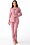 Ribbed Soft Cotton Women's Pajama Set with Bow Detail Long Sleeves