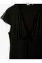 Slim Fit Bow Detailed Midi Length V-Neck Watermelon Sleeve Tulle Dress - 5