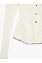 Buttoned Long Sleeve V-Neck Cotton Flounce Knitwear Peplum Cardigan - 6