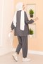 Asymmetrical Slit and Arma Detail Double Suit in Gray - 7