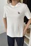 Women's Crew Neck Elephant Embroidered 100% Cotton T-Shirt White - 26Y 26729 - 2