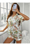 Satin Floral Print Short Sleeve Shirt and Shorts Pyjama Set - 6