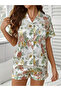 Satin Floral Print Short Sleeve Shirt and Shorts Pyjama Set