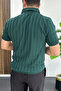 Men's Open Collar Patterned T-Shirt Green Edw453 - 3