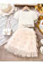 Girls Lace Trim Top and Ruffle Mesh Skirt Set - 4