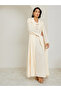 Yellow Lapel Collar Jacquard Abaya and Cowl Neck Dress Modest Set - 3
