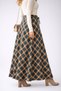Plaid Long Bell Skirt with Buckle Detail, Tie-Up, Drawstring Waist, High Waist Maxi Model - 3