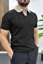 Men's Collar Detailed T-Shirt Black Edw463 - 2