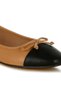 Women's Faux Leather Bow Detail Ballerinas in Camel - 4