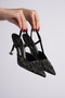 Stone-Embellished Women's Black Evening Dress Shoes Heel Height 9 cm - 4
