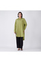 Green Cotton Poplin High-Low Shirt with Embroidered Collar - 4