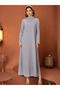 Women's Solid Rhinestone Embellished Wide Sleeve and Mock Neck Maxi Dress Set - 5