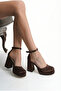 Women's Bitter Brown Satin Ankle Strap Platform Heeled Shoes (the Molds Are Half a Size Larger.) - 3