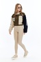 Women's Oversize Elastic Waist Jacket Daily Use College Printed Pocket Coat Beige Racer Jacket - 5