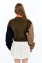 Women's Oversize Elastic Waist Jacket Daily Use College Printed Pocket Coat Orange Racer Jacket - 7
