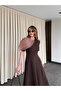 Brown Dress with Removable Brooch - 3151 - 4