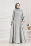 Side Tie Glittery Hijab Evening Dress-Mint Green - 5