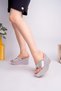 Ba04266 Silver S Women's Stoned Evening Dress Wedding Dress Casual Wedge 9cm Heeled Slippers - 37 - 3