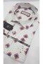 Long-Sleeved Men's Shirt with Blue Polka Dots on a White Background and Ethnic Motifs in Red and Navy Blue. - 3
