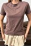 Women's 100% Cotton T-Shirt with Key Accessory Light Brown - 26Y 26515 - 2